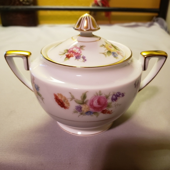 Vtg 1933- Sugar Bowl "Phyliss"  Noritake Roses Porcelain Heavy Gold Accents - Picture 13 of 13